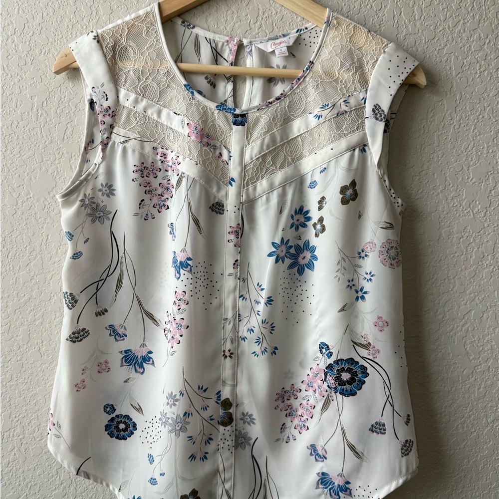 Candie's Floral Lace Blouse - Cream and‎ Blue